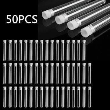 50Pcs 12x100mm Clear Plastic Test Laboratory Tubes Container with White Push Caps
