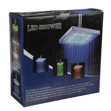 8" Auto Color Changing LED Shower Head Temperature Controlled Round Sprayer