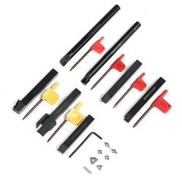 7pcs 12mm Shank Lathe Turning Tool Holder with 7pcs Carbide Inserts