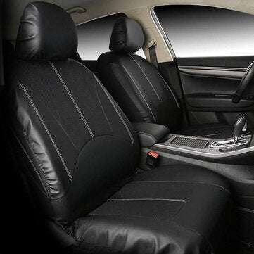 4PCS Car Seat Cover Set Universal 5-Seat Protector PU leather Seat Cushion Headre... (COLOR.: BLACK)