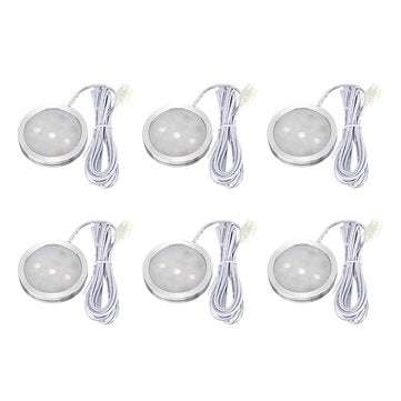 6pcs Round LED Under Cabinet Light Kit Kitchen Shelf Lamp Counter DIY