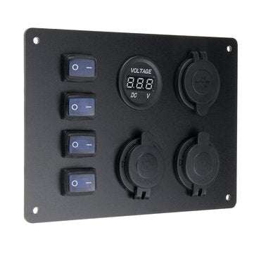 4 Gang LED 12V/24V ON-OFF Rocker Switch Dual USB Car Marine Boat Switch Panel