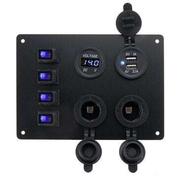 4 Gang LED 12V/24V ON-OFF Rocker Switch Dual USB Car Marine Boat Switch Panel