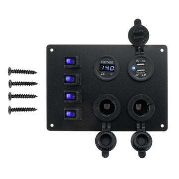 4 Gang LED 12V/24V ON-OFF Rocker Switch Dual USB Car Marine Boat Switch Panel