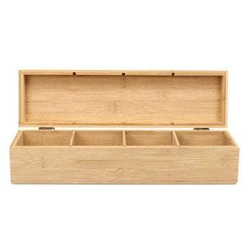 4 Compartment Section Tea Bamboo Box Storage Sugar Bag Organizer Container Gift