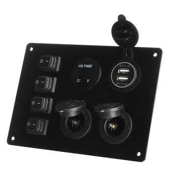 4 Gang Blue LED Toggle Rocker Switch Panel Dual USB ON-off Car Marine Boat 12V