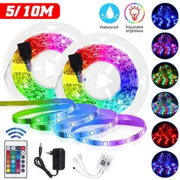 5M 10M 2835 RGB 600 LED Strip Light Non-waterproof DC12V+24 KEY Remot... (LENGTH: 5M | PLUG: USPLUG)