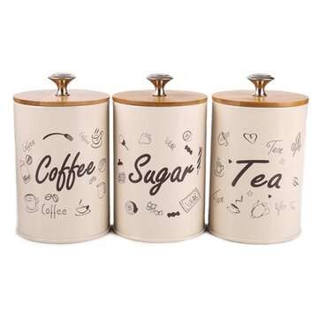 3PCS Retro Tea Coffee Sugar Kitchen Storage Container Canisters Jars Pots Tins