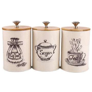 3Pcs Retro Tea Coffee Sugar Canisters Jars Pots Tins Kitchen Storage Container