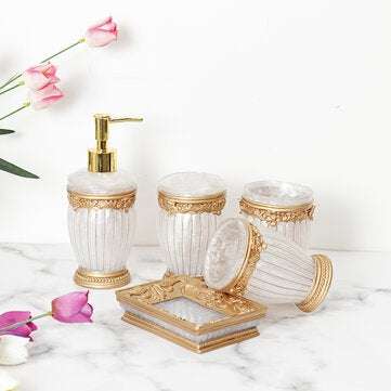 5Pcs Luxury Bathroom Accessories Bathroom Set Toothbrush Holder Sanitizer Bottle Soap Holder for Bat
