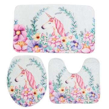 3Pcs Bath Mat Set Non Slip Pedestal Mat Toilet Bathroom Rug Memory Foam Design