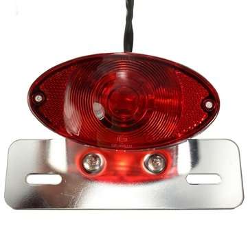 5W Motorcycle Rear Cat Eye Brake Tail Light Red Lens With Chrome Number Plate Bracket