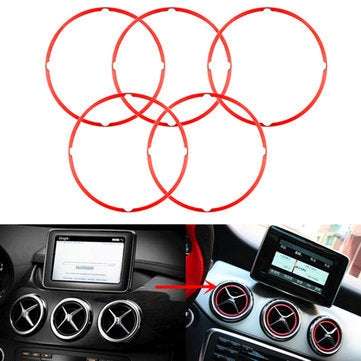 5pcs Red Air Vent Outlet Ring Cover For Mercedes Benz CLA GLA180 200 220 260