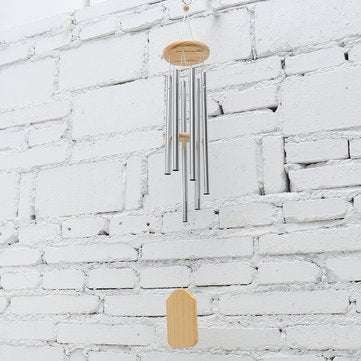 6 Silver Tubes Wood Wind Chimes Home Garden Yard Windbells Decor