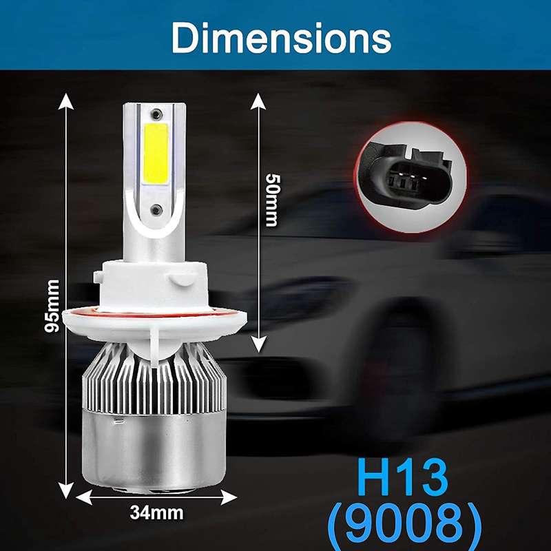 (2 Pack) for H13 / 9008 LED Headlight Bulb (Near and Far) C6 Conversion Kit, 72W 8500LM 6500K Cool W