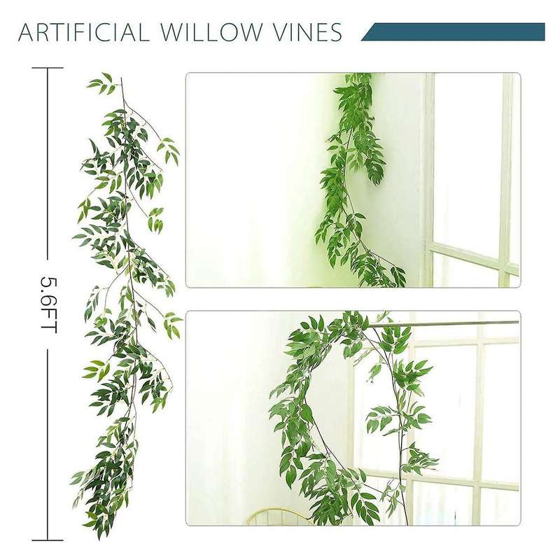 (16.8Ft) Artificial Willow Leaves Vines Twigs- Silk Hanging Willow Plant Greenery Garland String f