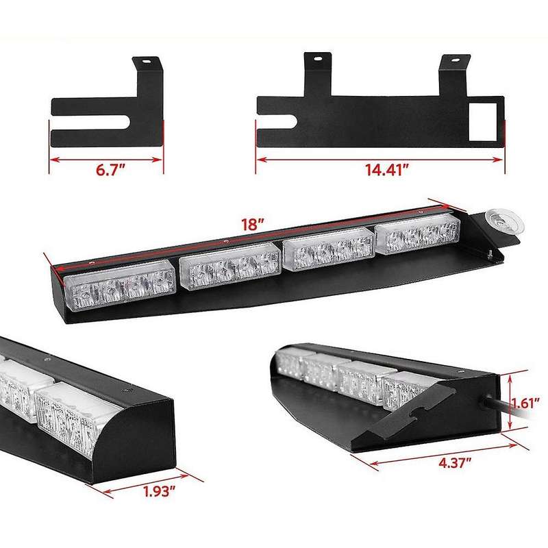 (Blue & Red) 32LED Visor Lights 15 Flash Patterns Emergency Strobe Lights Windshield Split Mount Lig