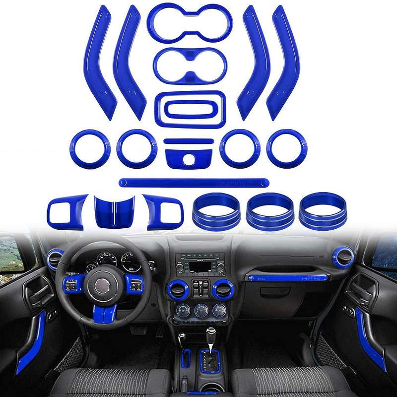 (Blue 21PCs) Car Decoration Steering Wheel Center Console Air Outlet Trim for JK JKU Accessories 201