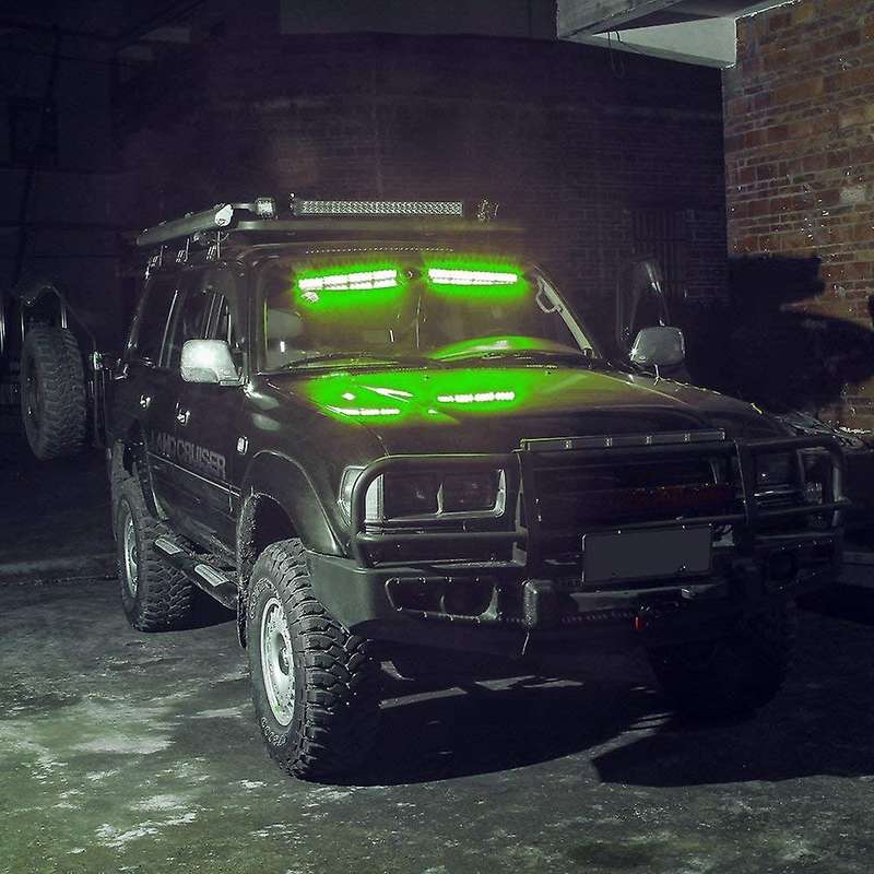 (Green) 32LED Visor Lights 15 Flash Patterns Emergency Strobe Lights Windshield Split Mount Light Ba