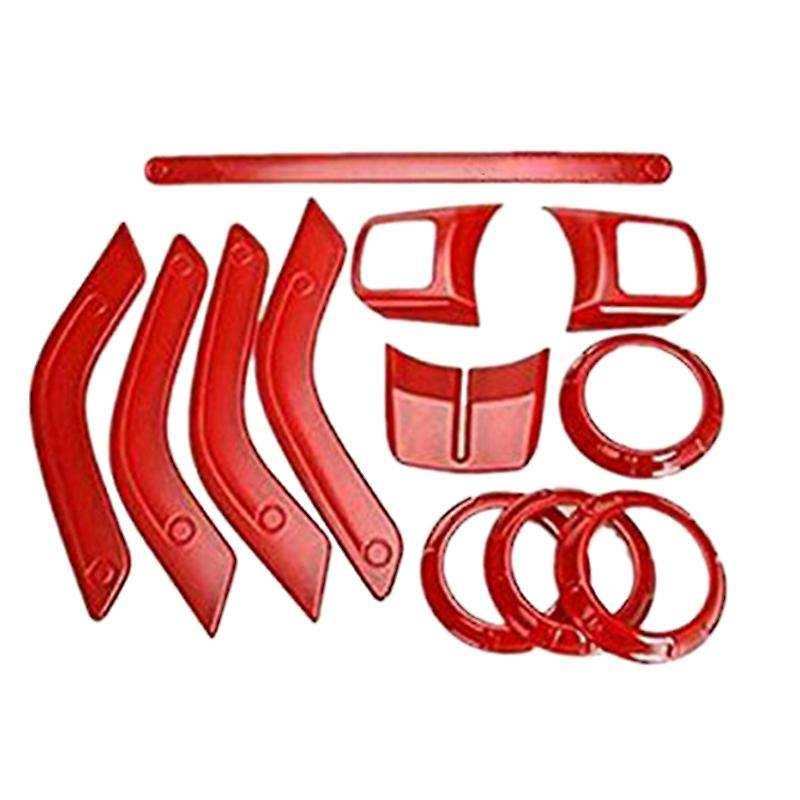 (Red 12PCs) Car Decoration Steering Wheel & Center Console Air Outlet Trim for JK JKU Accessories 20