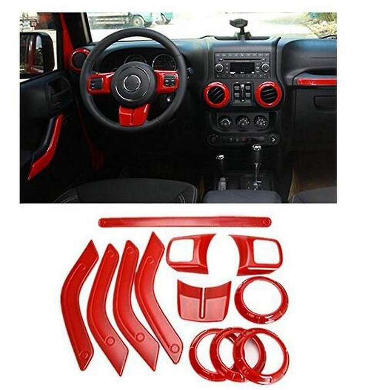 (Red 12PCs) Car Decoration Steering Wheel & Center Console Air Outlet Trim for JK JKU Accessories 20