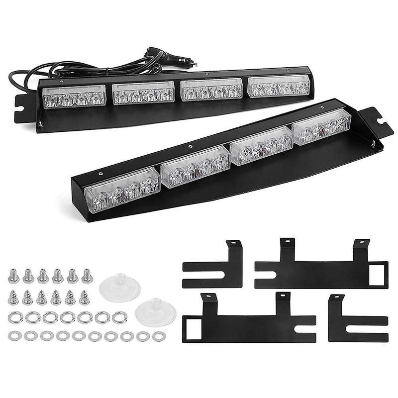 (Red & white) 32LED Visor Lights 15 Flash Patterns Emergency Strobe Lights Windshield Split Mount Li