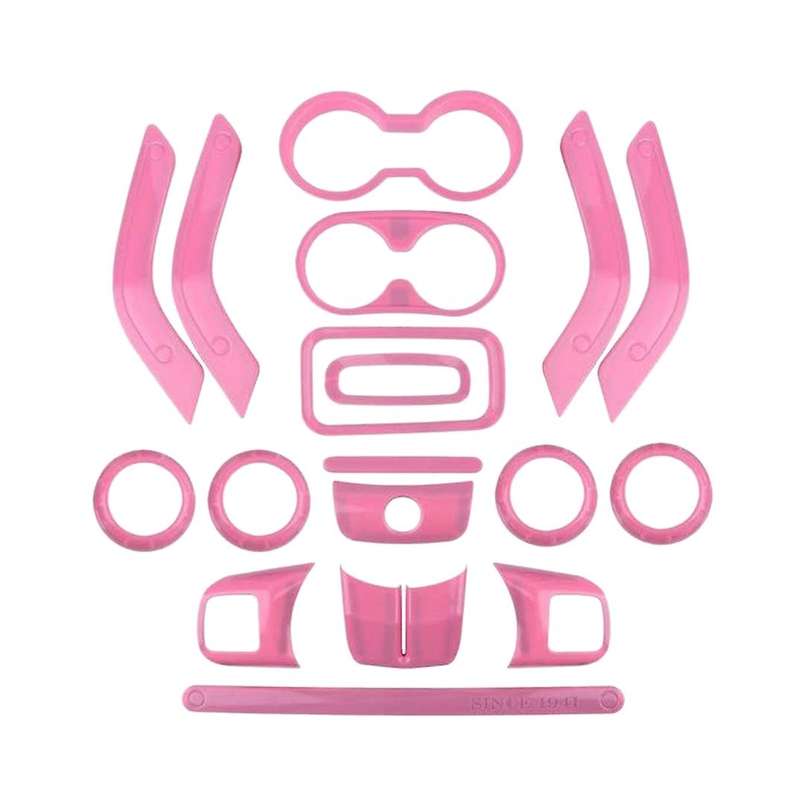 (PINK 18PCs) Car Decoration Steering Wheel & Center Console Air Outlet Trim for Wrangler JK JKU 2011