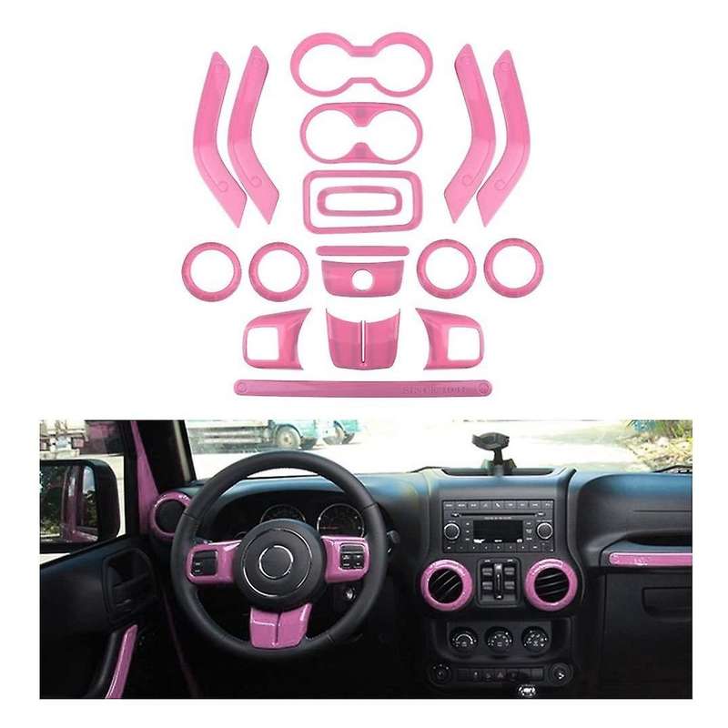 (PINK 18PCs) Car Decoration Steering Wheel & Center Console Air Outlet Trim for Wrangler JK JKU 2011