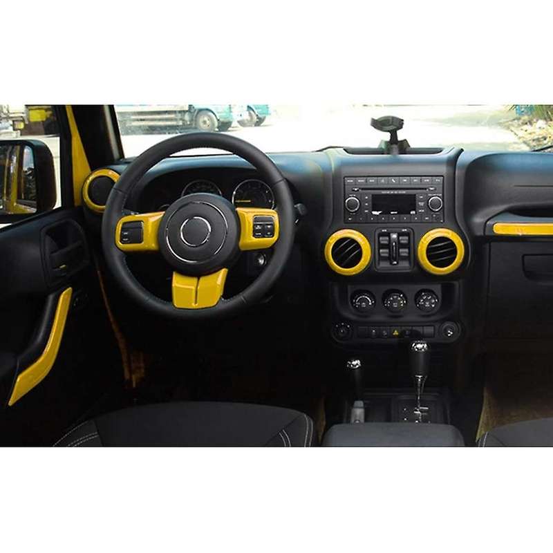 (Yellow 18PCs) Car Decoration Steering Wheel & Center Console Air Outlet Trim for Wrangler JK JKU 20