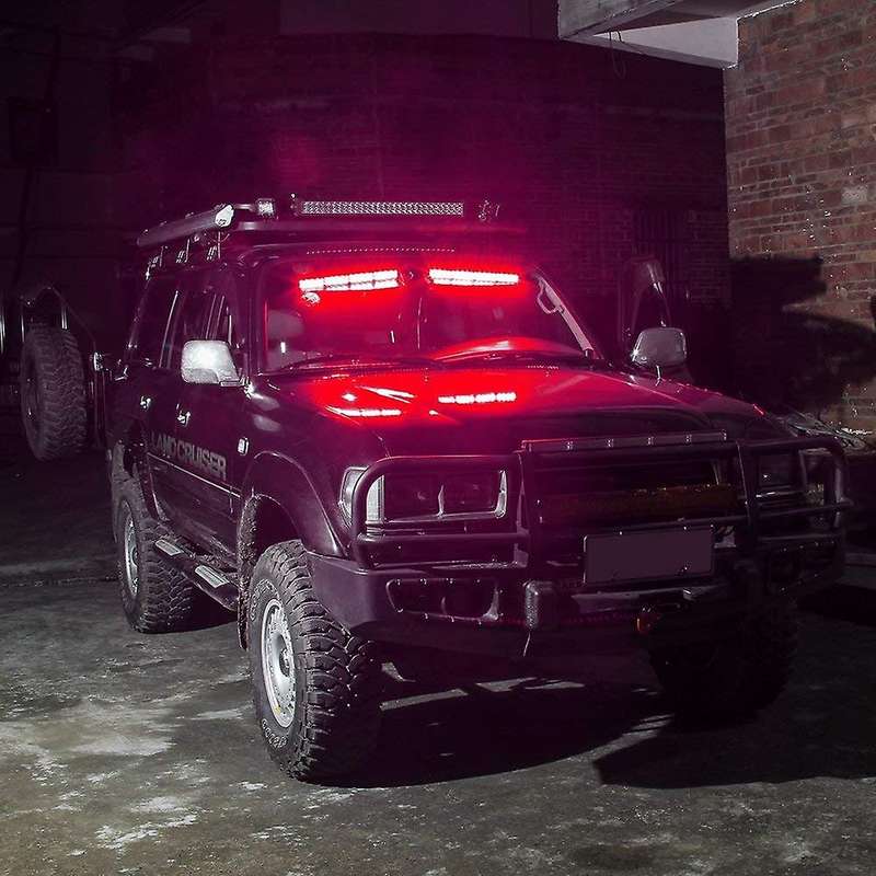 (Red) 32LED Visor Lights 15 Flash Patterns Emergency Strobe Lights Windshield Split Mount Light Bar