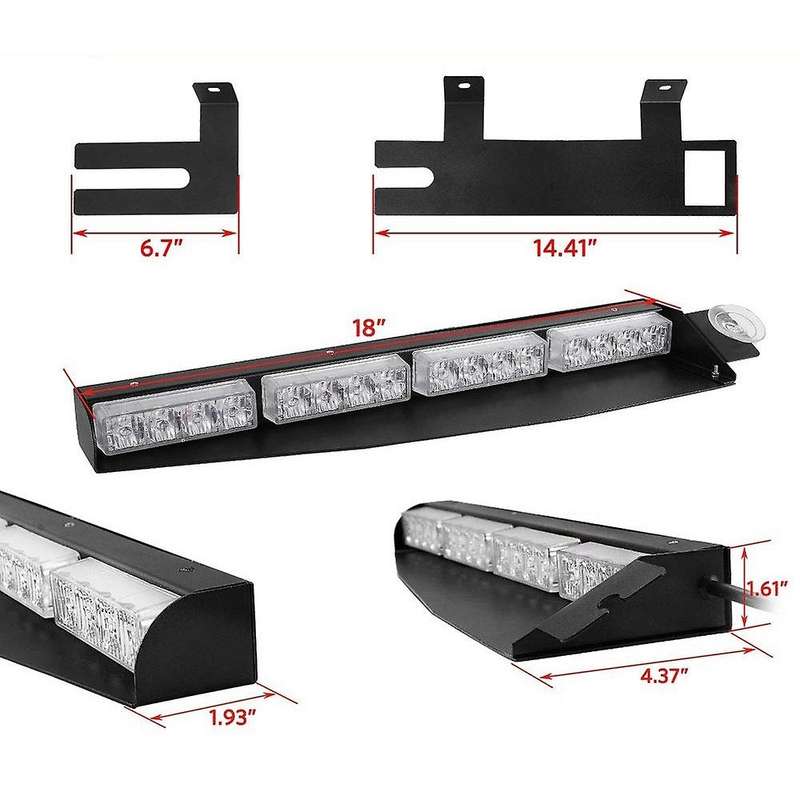 (Red) 32LED Visor Lights 15 Flash Patterns Emergency Strobe Lights Windshield Split Mount Light Bar
