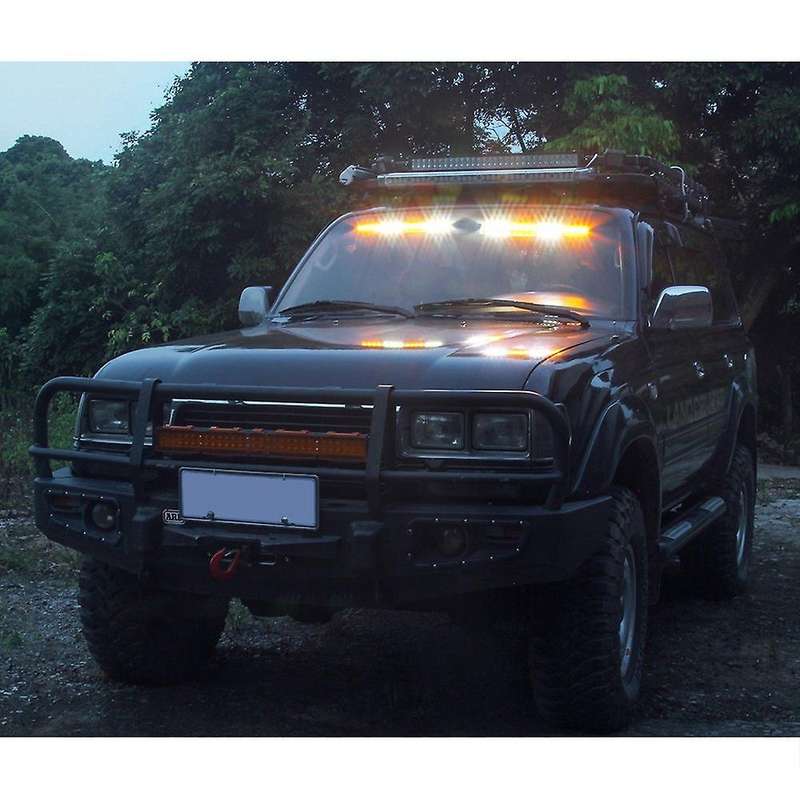 (Yellow&White) 32LED Visor Lights 15 Flash Patterns Emergency Strobe Lights Windshield Split Mount L