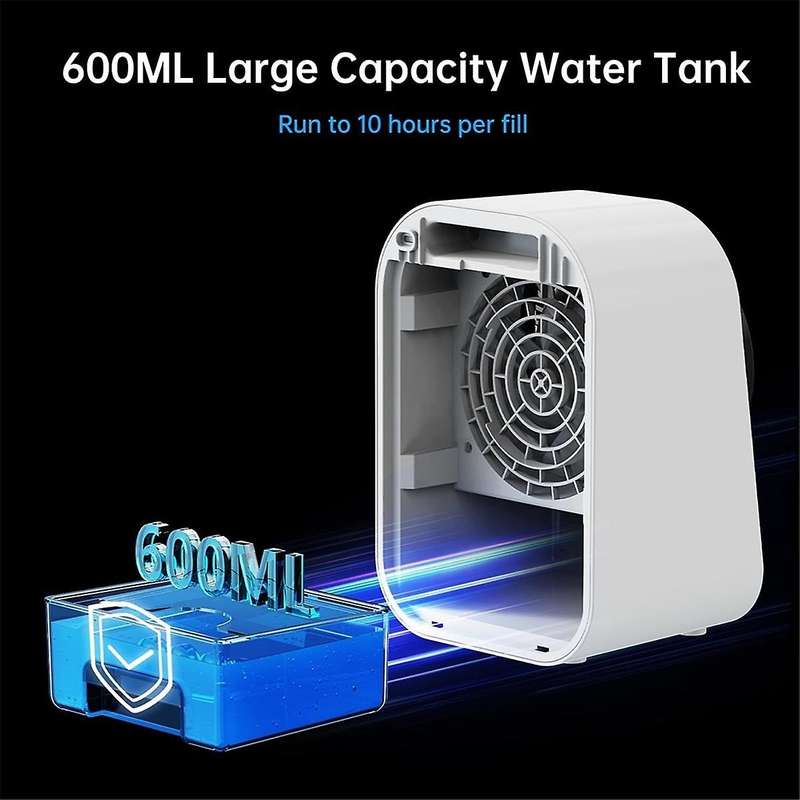 , Personal Evaporative Air Cooler with Speeds & Timer, 600ML Cooling Fan Mini Air Conditioner