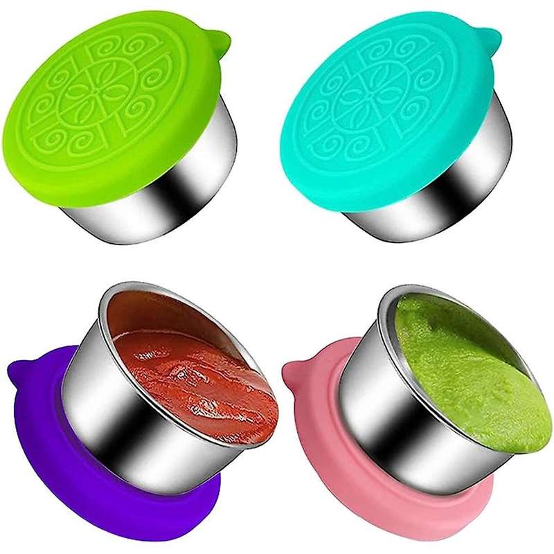 [4 Pack] Salad Sauce Containers to Go, Reusable Condiment Containers with Lids, Stainless Steel Sau