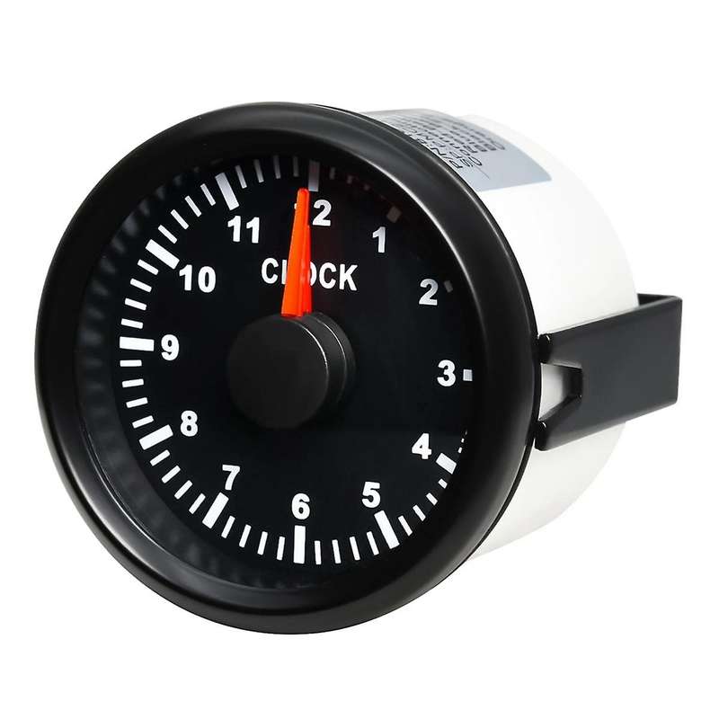 0-12 Hours Meters 2 Inch 52mm Clock Gauges with Red Backlight Instrument Show Clock Meters for Car
