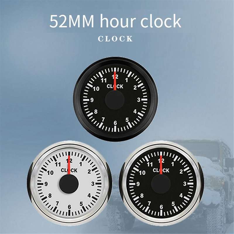 0-12 Hours Meters 2 Inch 52mm Clock Gauges with Red Backlight Instrument Show Clock Meters for Car