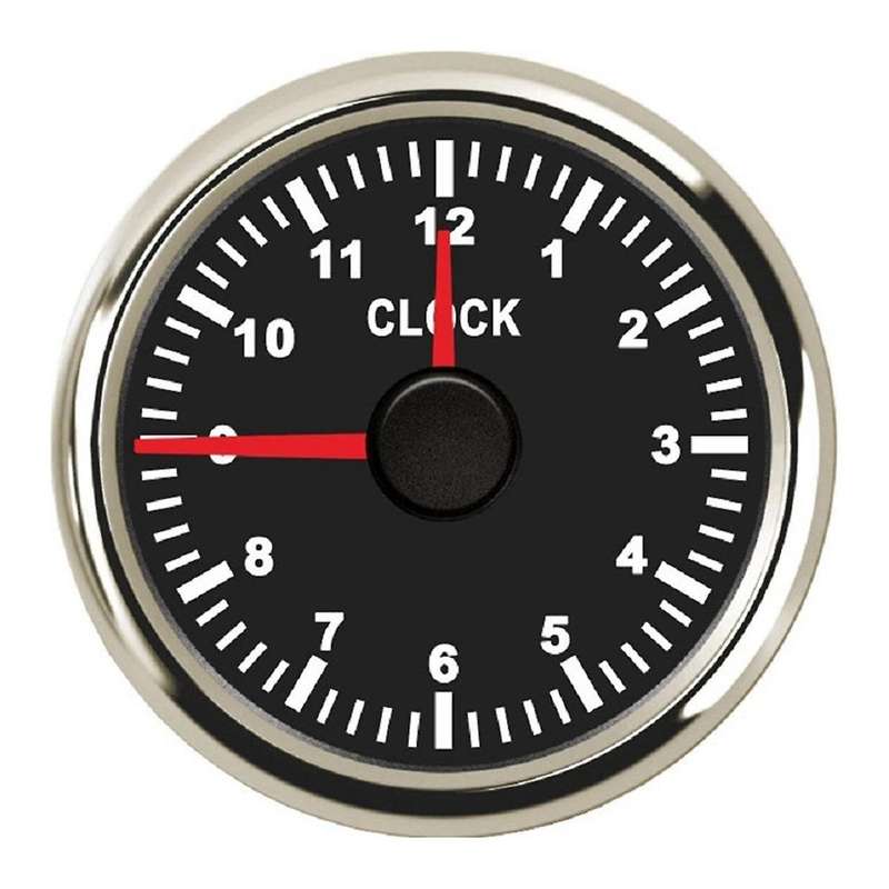 0-12 Hours Meters 2 Inch 52mm Clock Gauges with Red Backlight Instrument Show Clock Meters for Car B