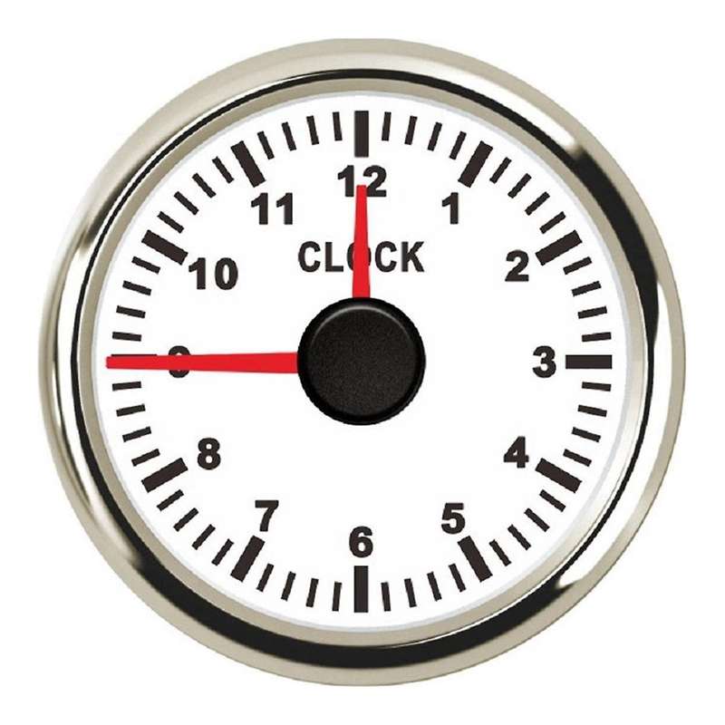0-12 Hours Meters 2 Inch 52mm Clock Gauges with Red Backlight Instrument Show Clock Meters for Car B