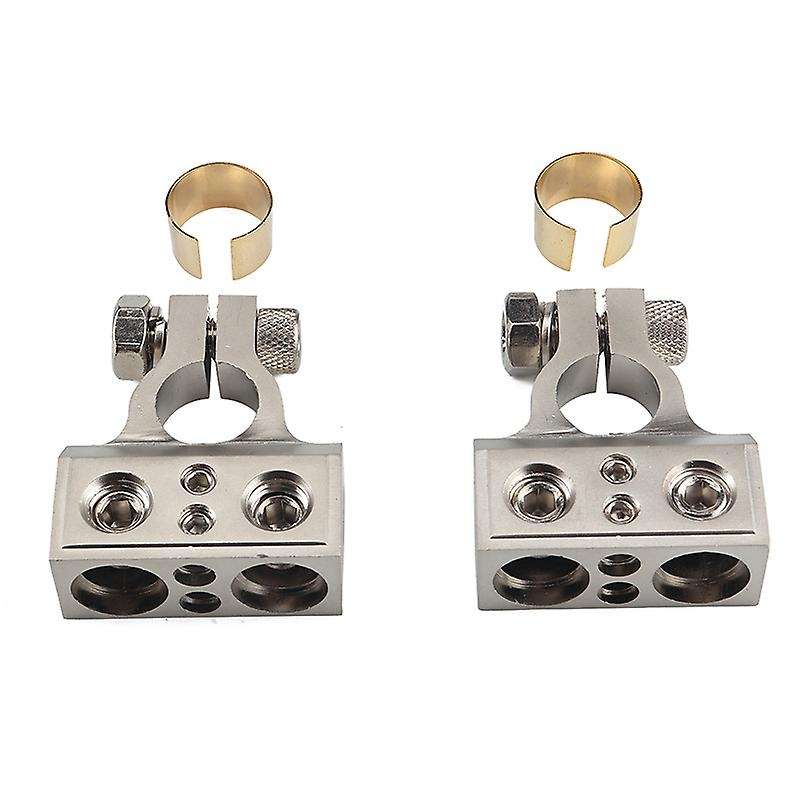 0-8Gauge Car Battery Terminal Connectors Clamp (Pair) with Shims - Positive and Negative (+/-)
