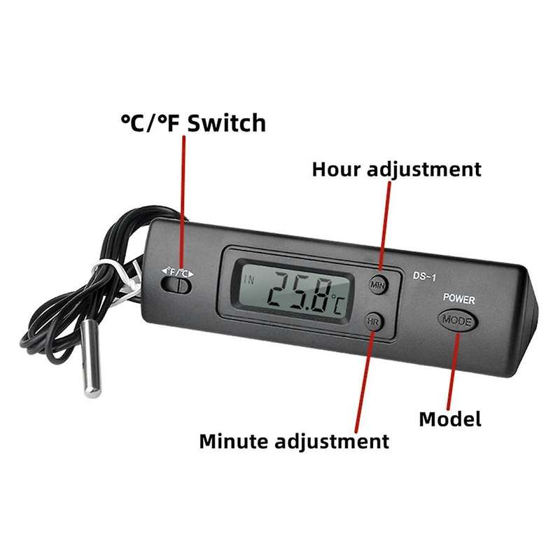 -1 Car Thermometer LCD Display C/F Clock Temperature Sensor Controller Indoor Outdoor Thermostat wit