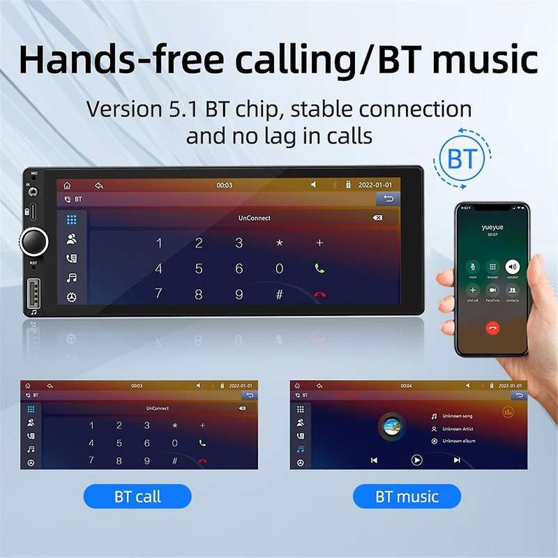 1 Din 6.86 Inch Car Radio Wireless CarPlay Android Auto Multimedia Player Universal MP5 Player Mirro