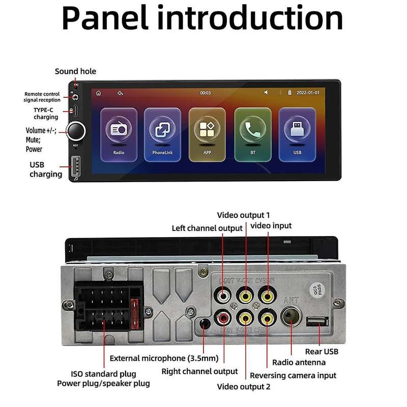 1 Din 6.86 Inch Car Radio Wireless CarPlay Android Auto Multimedia Player Universal MP5 Player Mirro