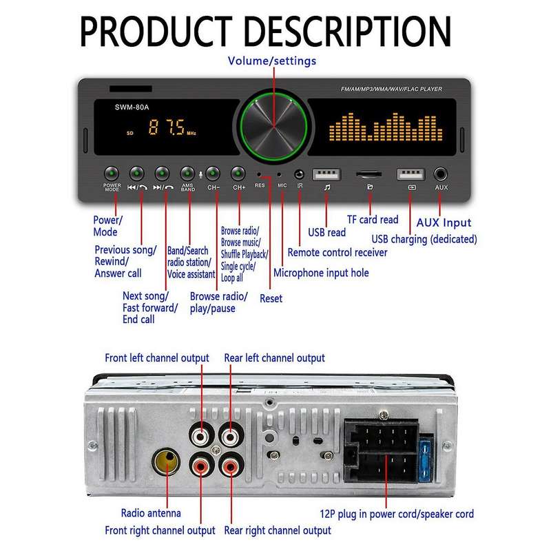 1 DIN Car MP3 Multimedia Player Bluetooth Radio Car Stereo Radio Receiver Audio Auto Electronics -80