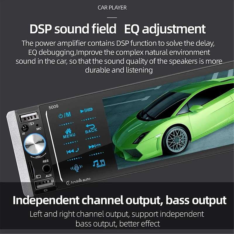 1 Din Wired Carplay Android Auto Car Radio MP5 Player 5.1 Inch IPS Touch Screen FM Audio Stereo Blu