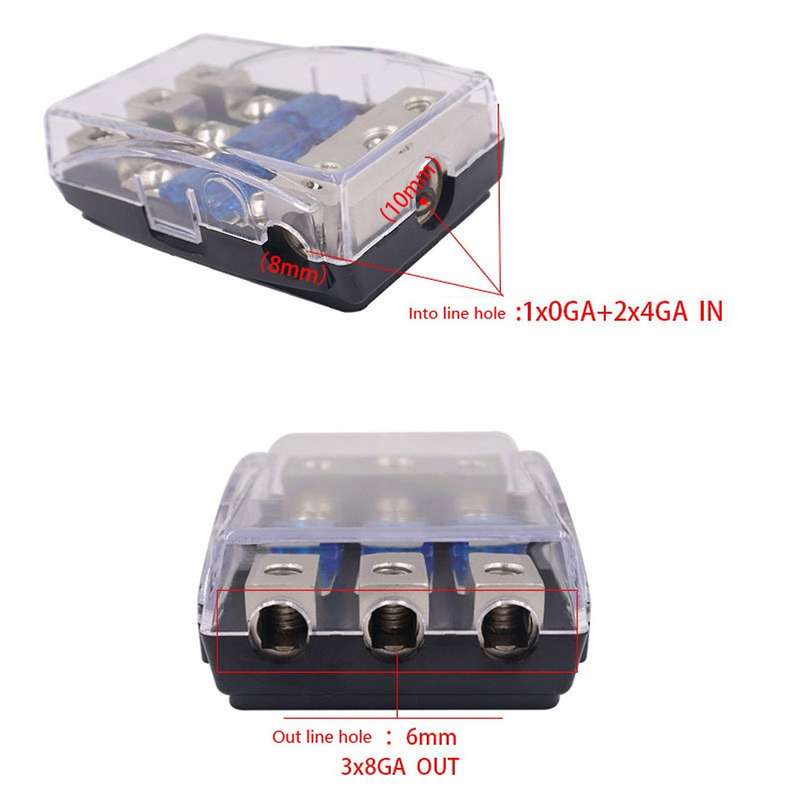 1 in 3 Out Fuse Holder + Fuse Set Audio Line Fuse Car Fuse Seat + Safety Lever Built-in 60A -Pin Ins
