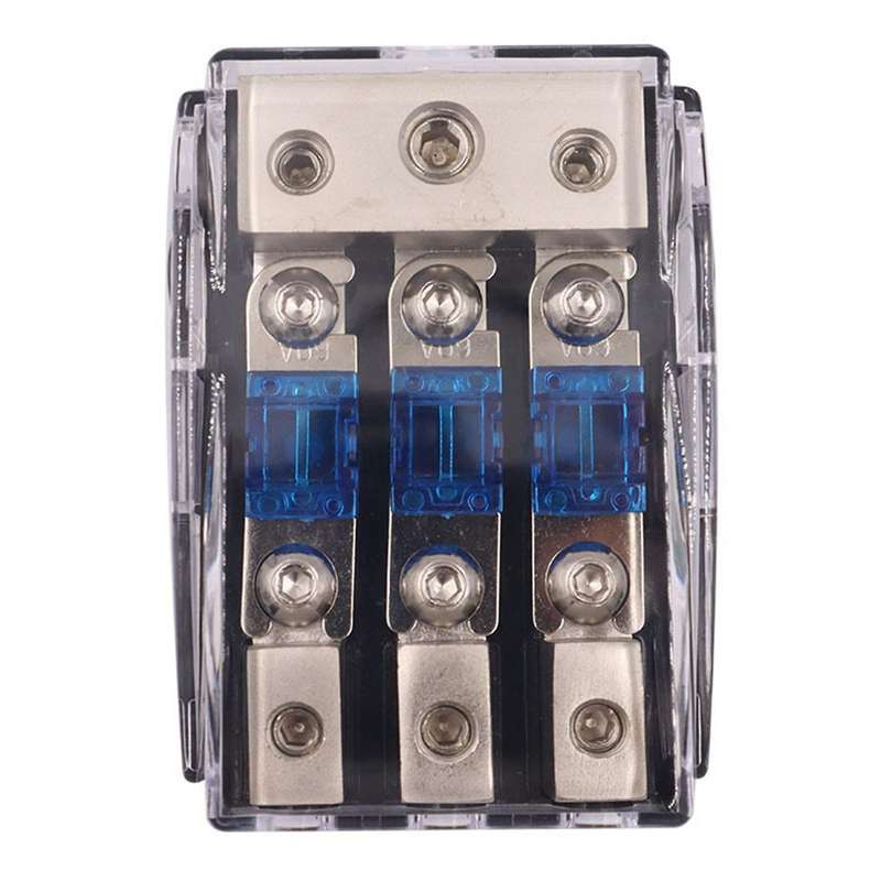 1 in 3 Out Fuse Holder + Fuse Set Audio Line Fuse Car Fuse Seat + Safety Lever Built-in 60A -Pin Ins