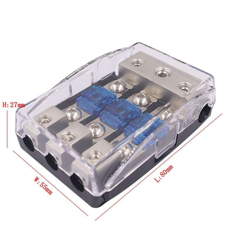 1 in 3 Out Fuse Holder + Fuse Set Audio Line Fuse Car Fuse Seat + Safety Lever Built-in 60A -Pin Ins
