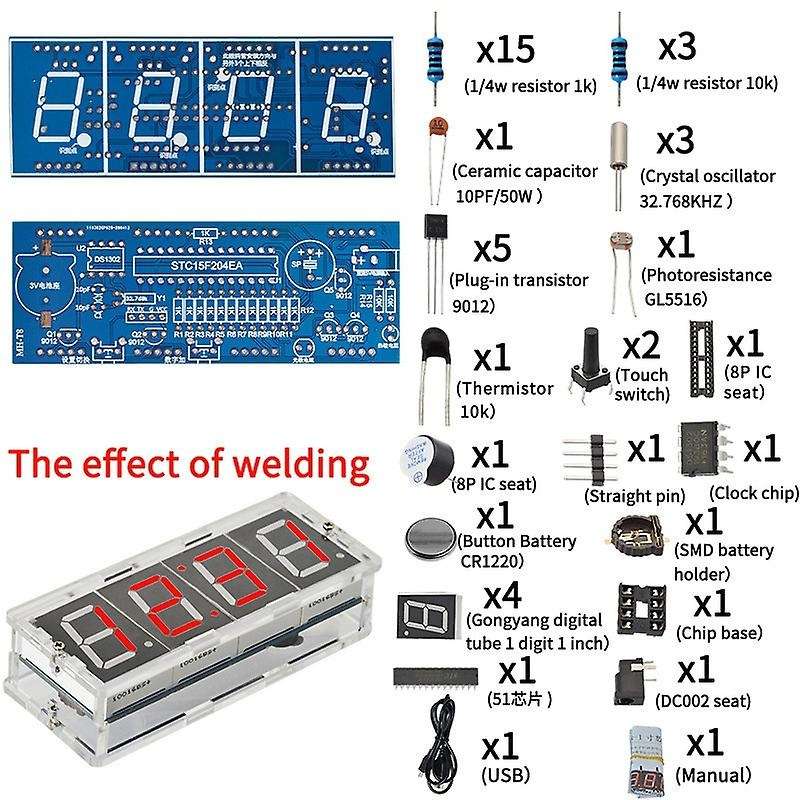 1 Inch Electronic Kit Digital Clock Set Microcontroller RED Tube LED Display Time
