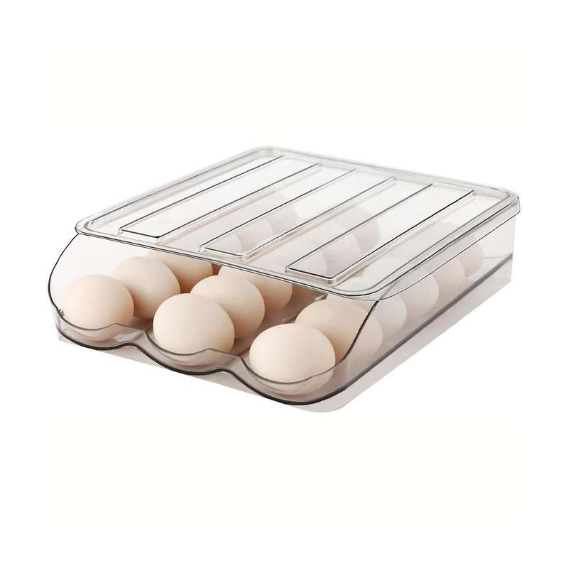 1 Layer Automatically Rolling Egg Storage Container ,capacity Egg Organizer for Fridge with Lid