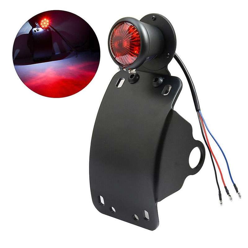 1 Inch Side Mounted Curved License Plate Bracket Stop Tail Light Fit for Motorcycle